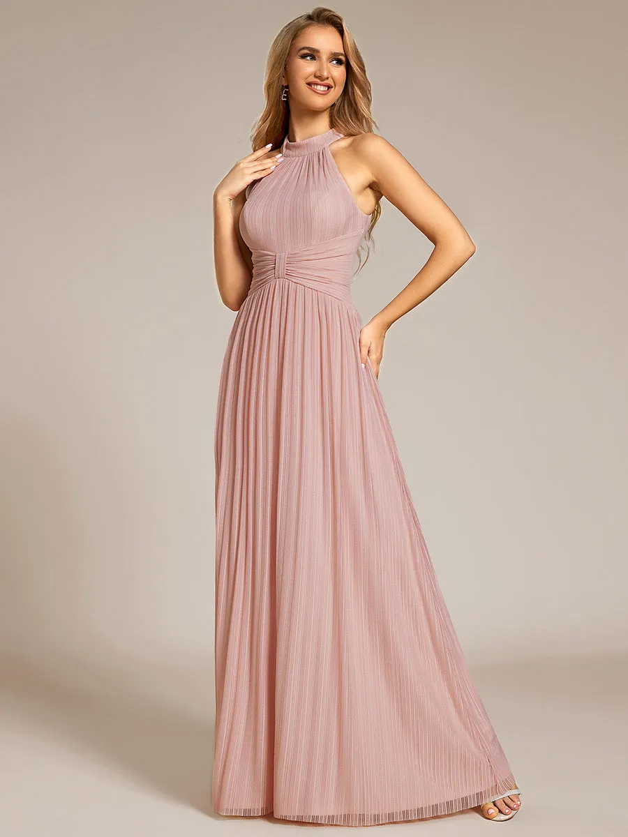 Glittery Halter Neck Pleated Formal Wholesale Evening Dress