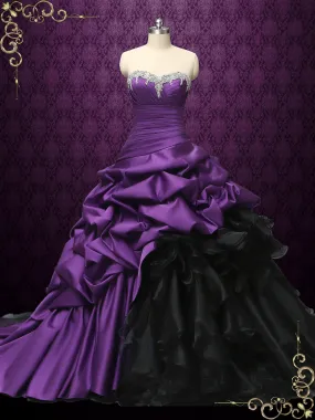 Gothic Purple and Black Strapless Wedding Dress CONSTANCE