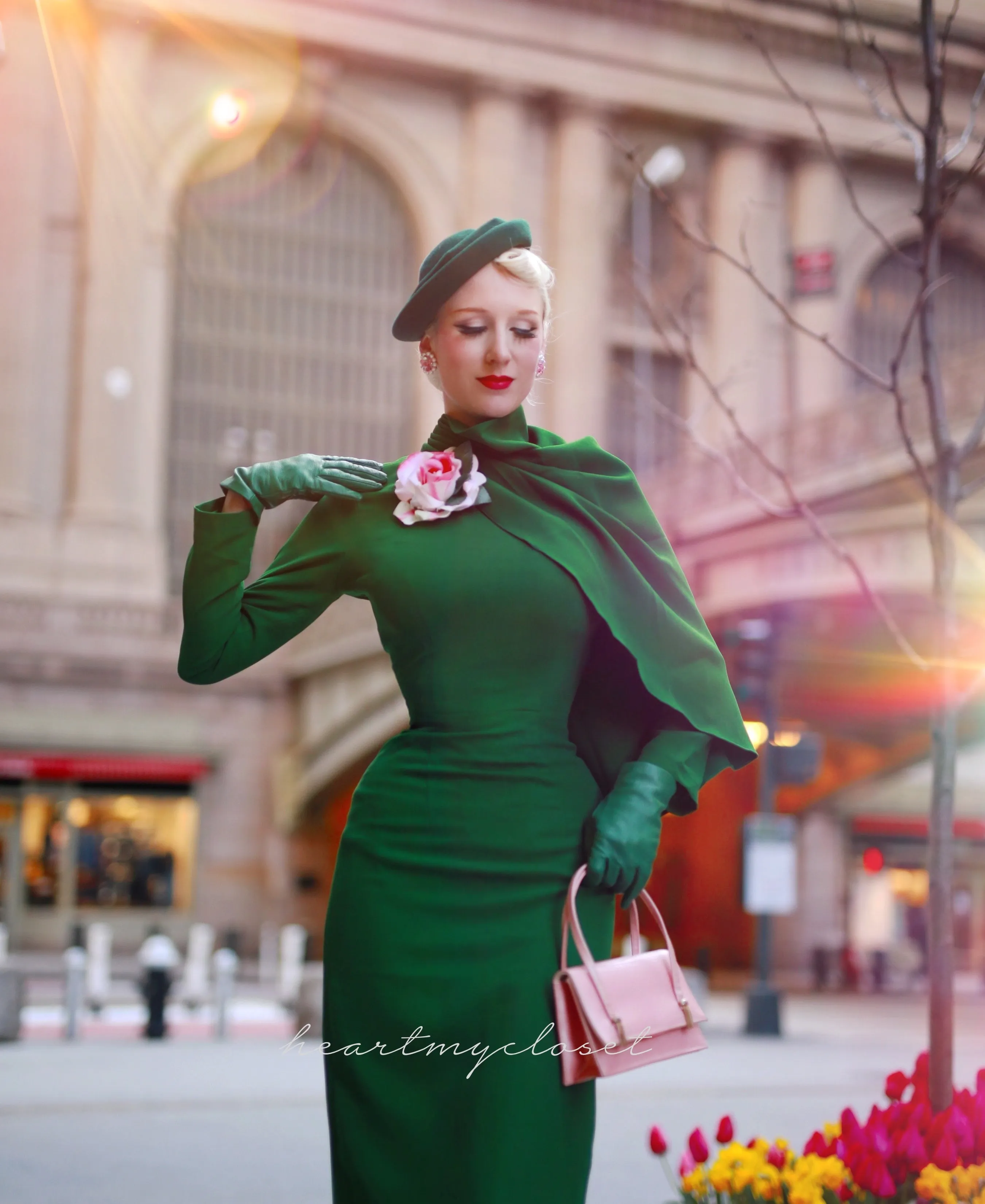 Green Semi Cape dress - Meghan duchess dress