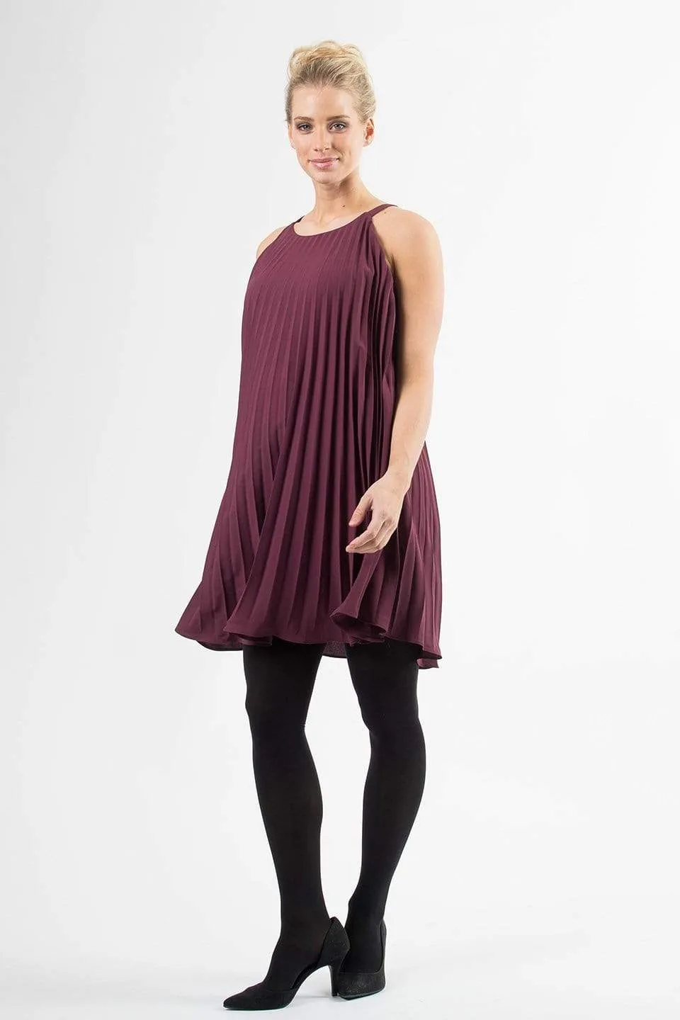 Halter Neck Brenna Pleats Nursing Dress Maroon