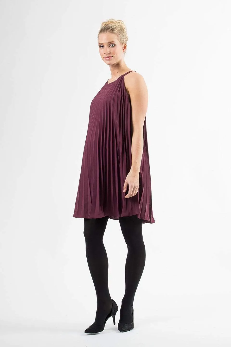 Halter Neck Brenna Pleats Nursing Dress Maroon