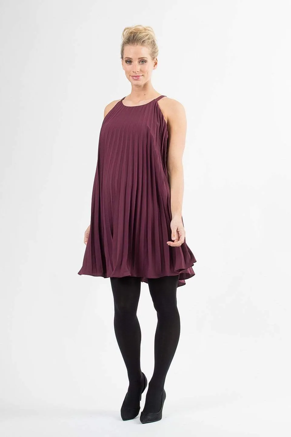 Halter Neck Brenna Pleats Nursing Dress Maroon