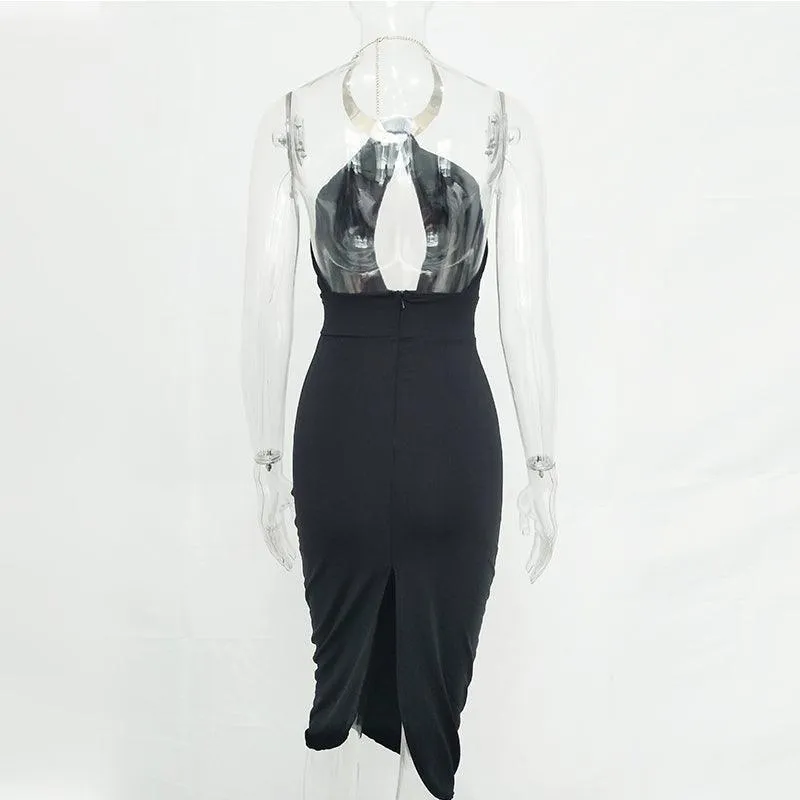 HALTER STYLE BACKLESS BODY CON DRESS