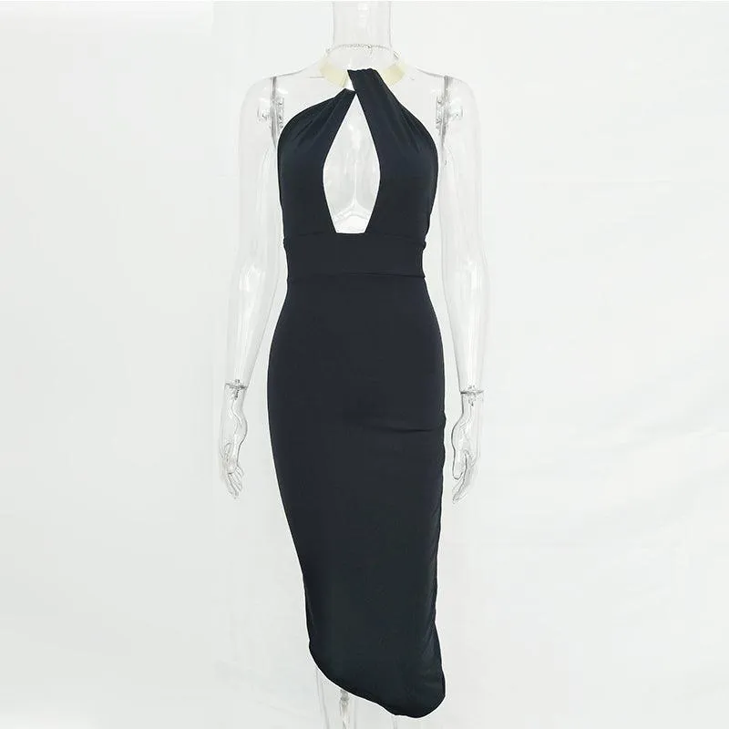 HALTER STYLE BACKLESS BODY CON DRESS