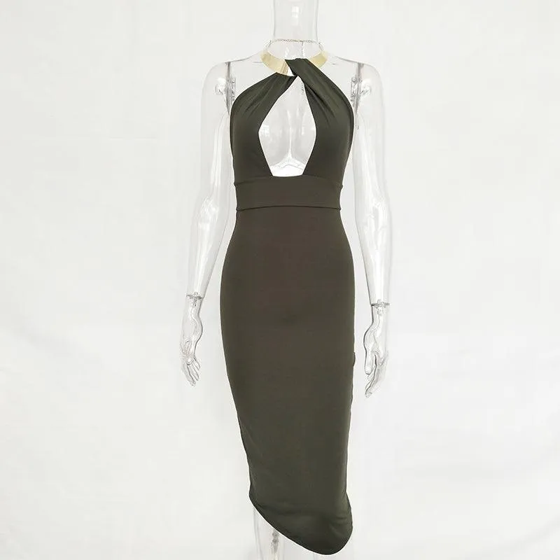 HALTER STYLE BACKLESS BODY CON DRESS