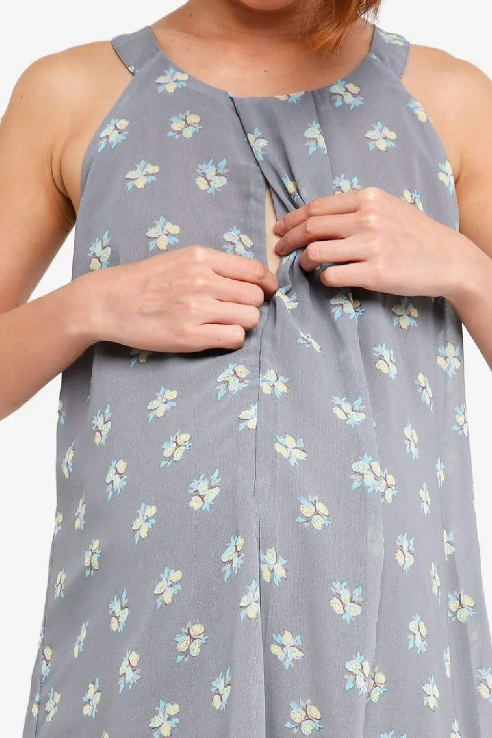 Halter Yvonne Nursing Dress Grey Floral