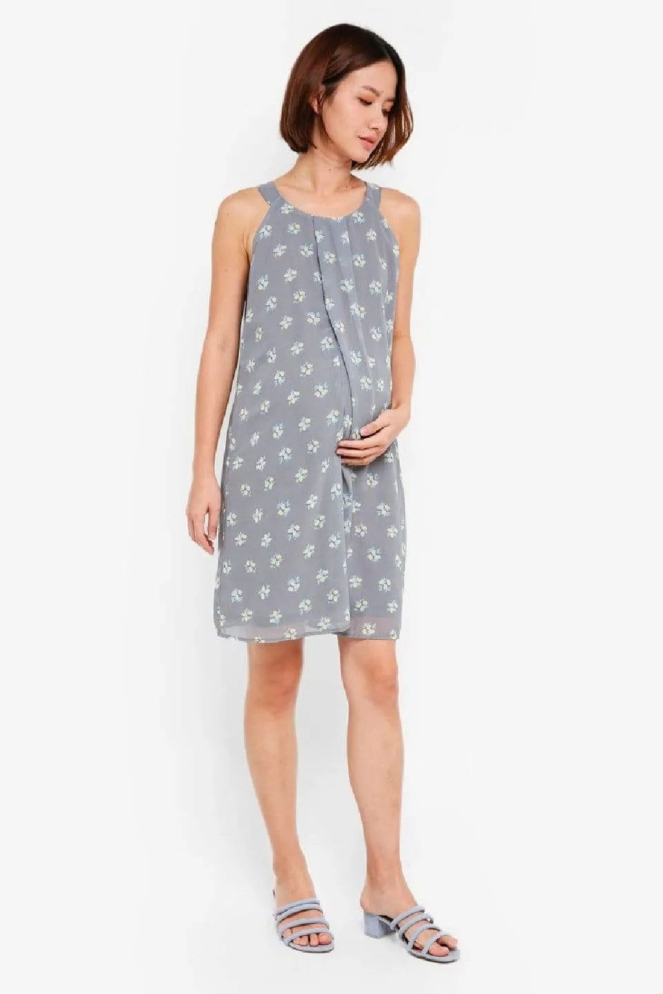 Halter Yvonne Nursing Dress Grey Floral