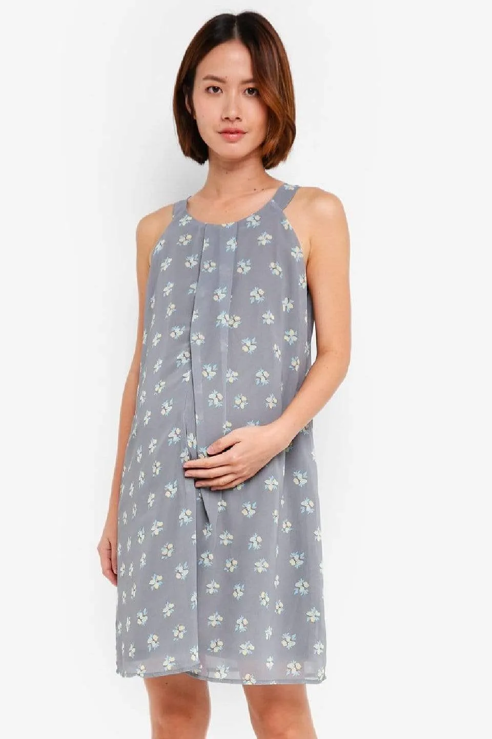 Halter Yvonne Nursing Dress Grey Floral