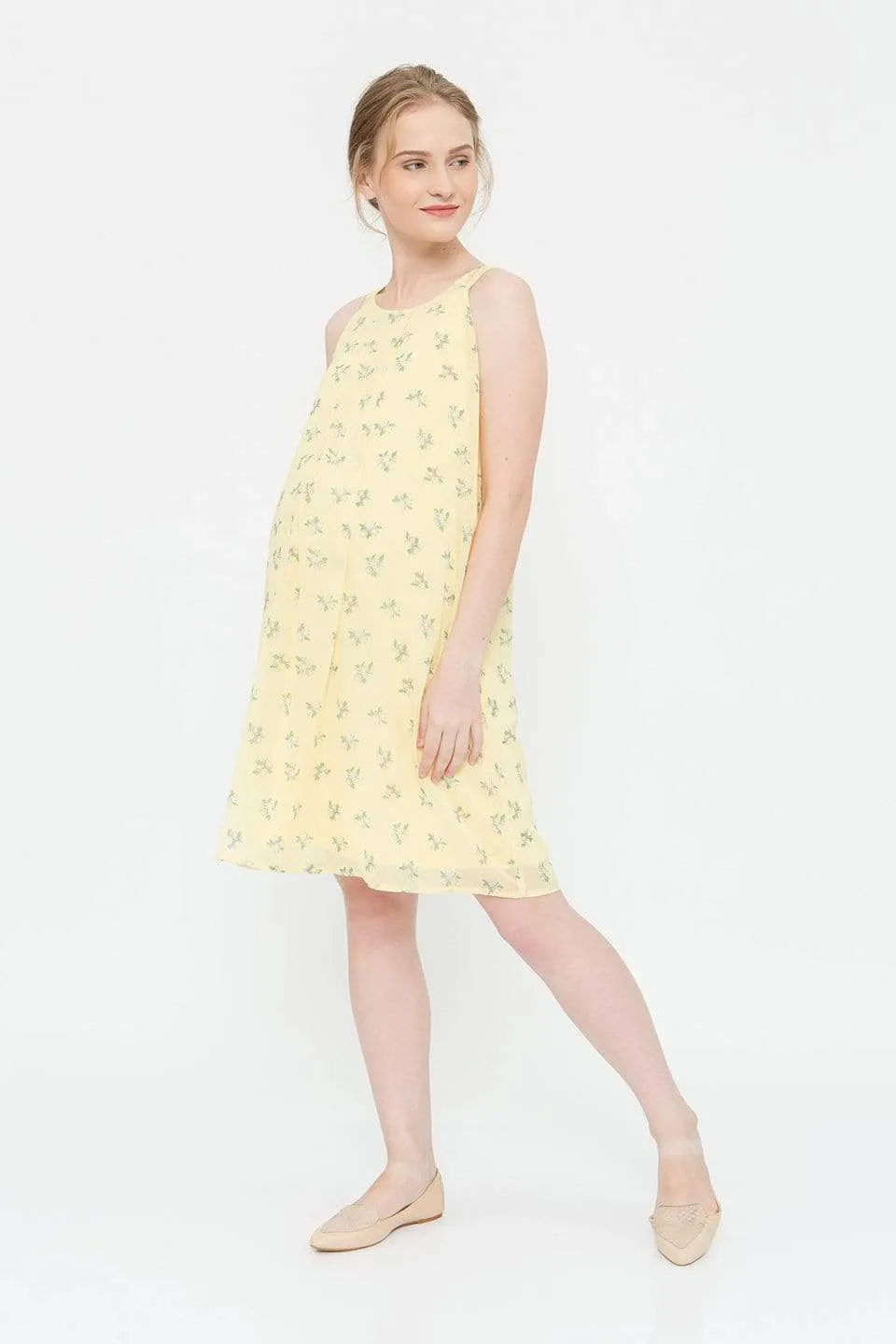 Halter Yvonne Nursing Dress Yellow Floral