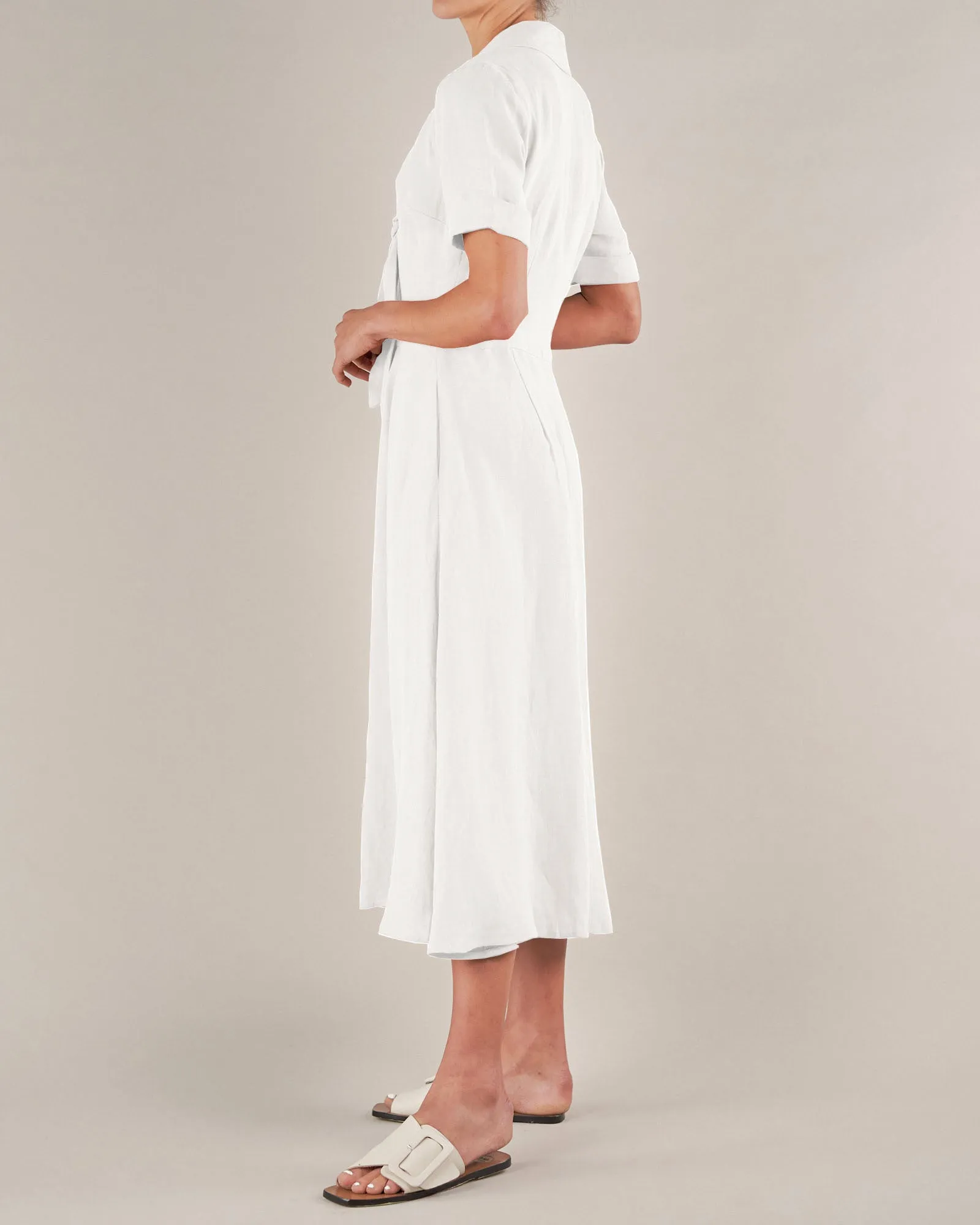 Ines Linen Tie Front Dress - White