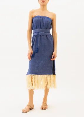 Irina Blue Strapless Macrame Dress