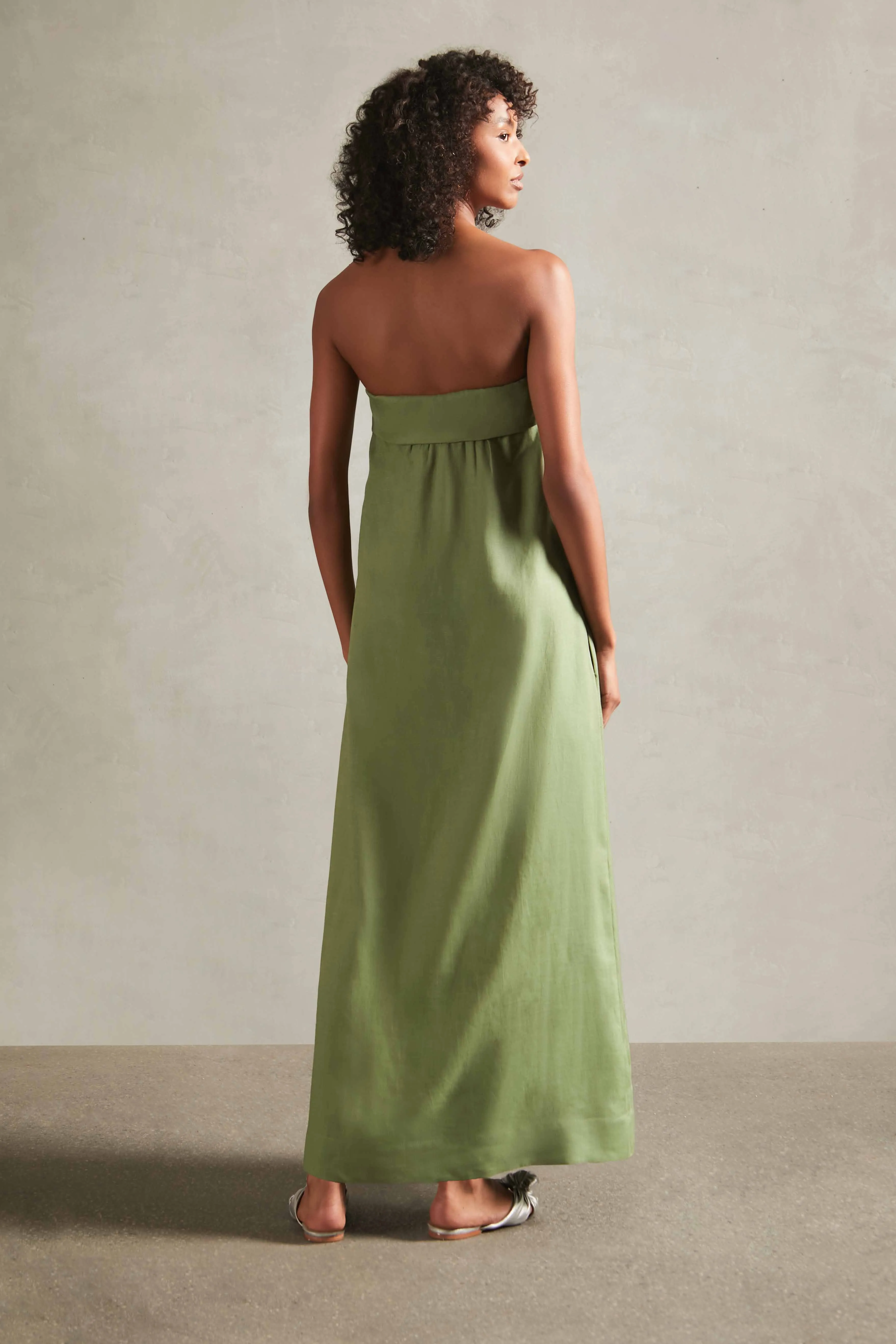 Jellyfish Solid Strapless Long Linen Dress