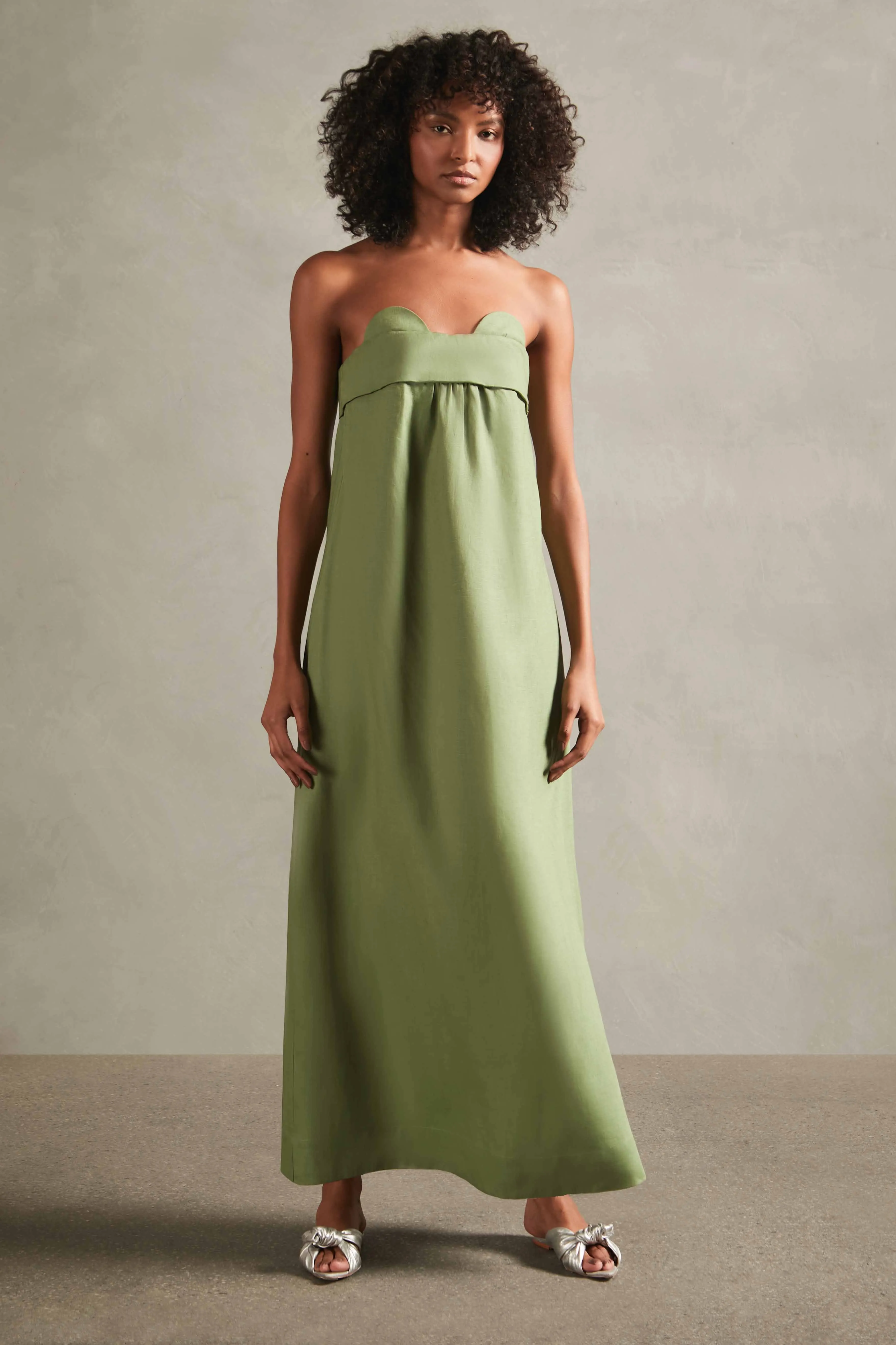 Jellyfish Solid Strapless Long Linen Dress