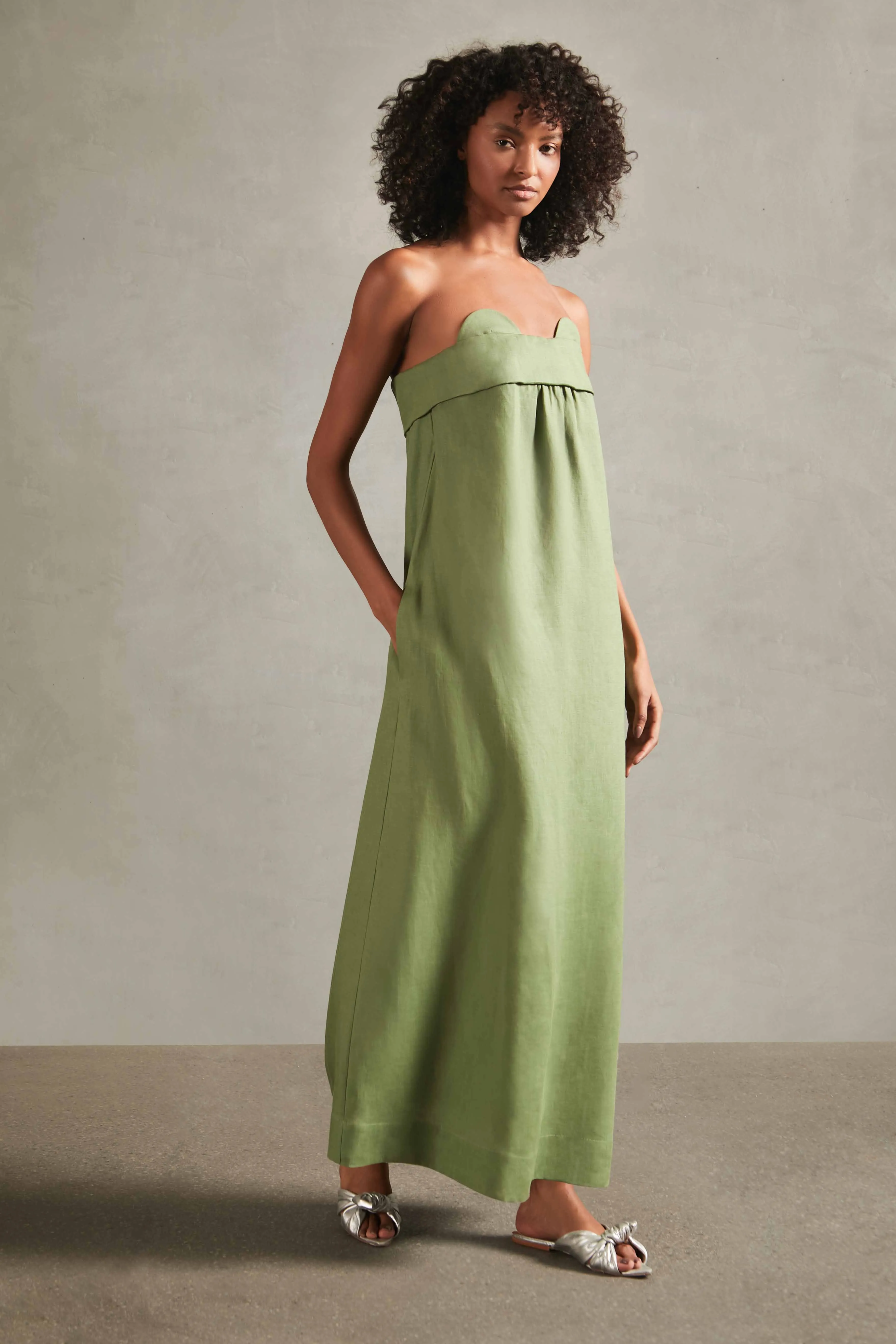 Jellyfish Solid Strapless Long Linen Dress