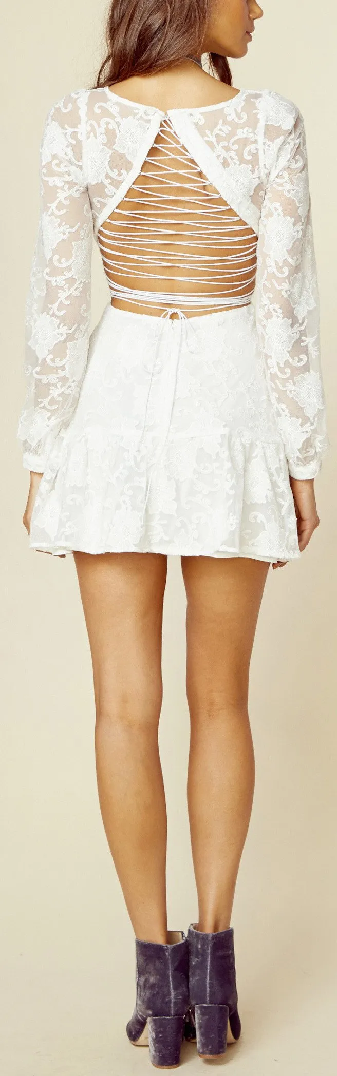 'Jolene' Lace-up Dress, White