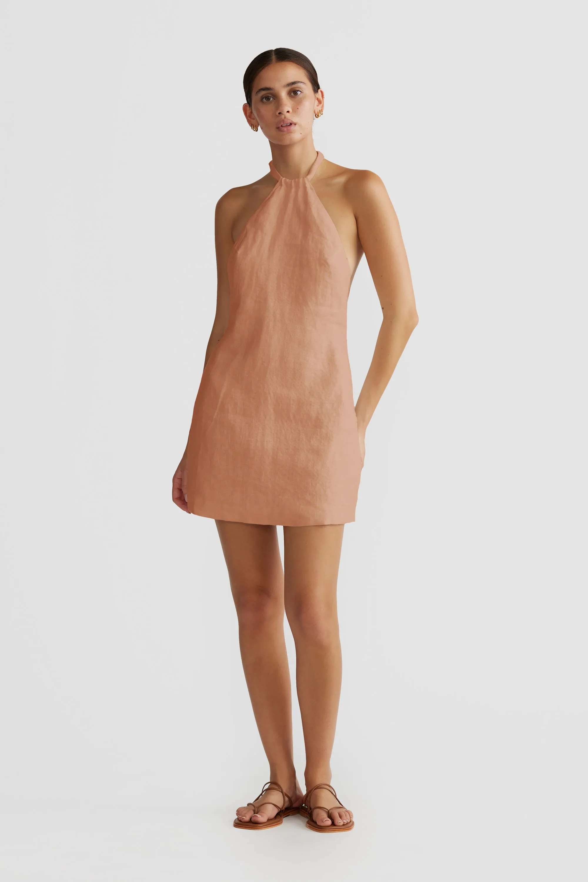 Kaia Halter Mini Dress Clay