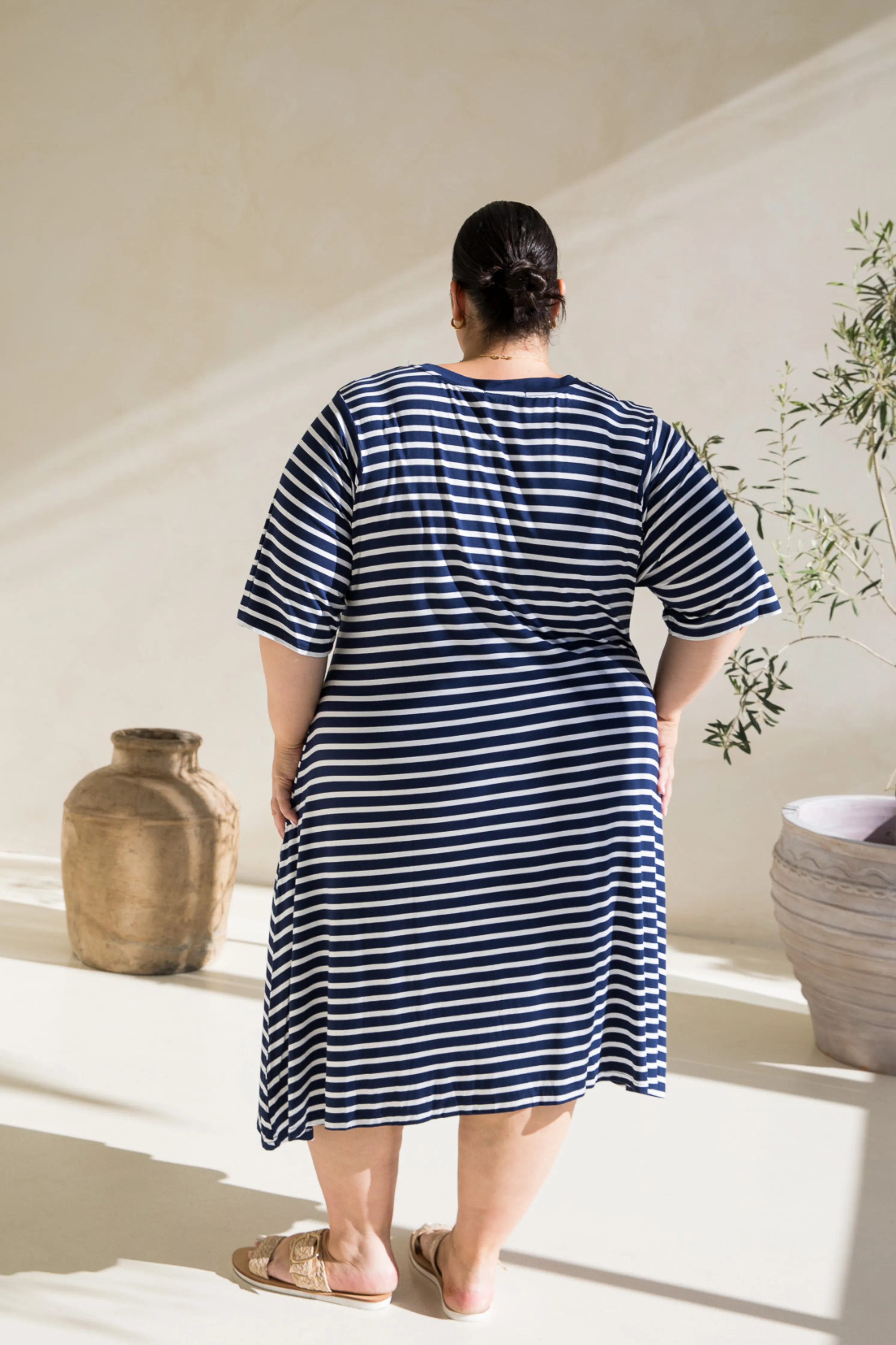 Kiana Dress in Navy/White Stripe