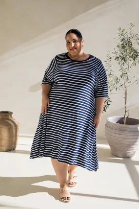 Kiana Dress in Navy/White Stripe