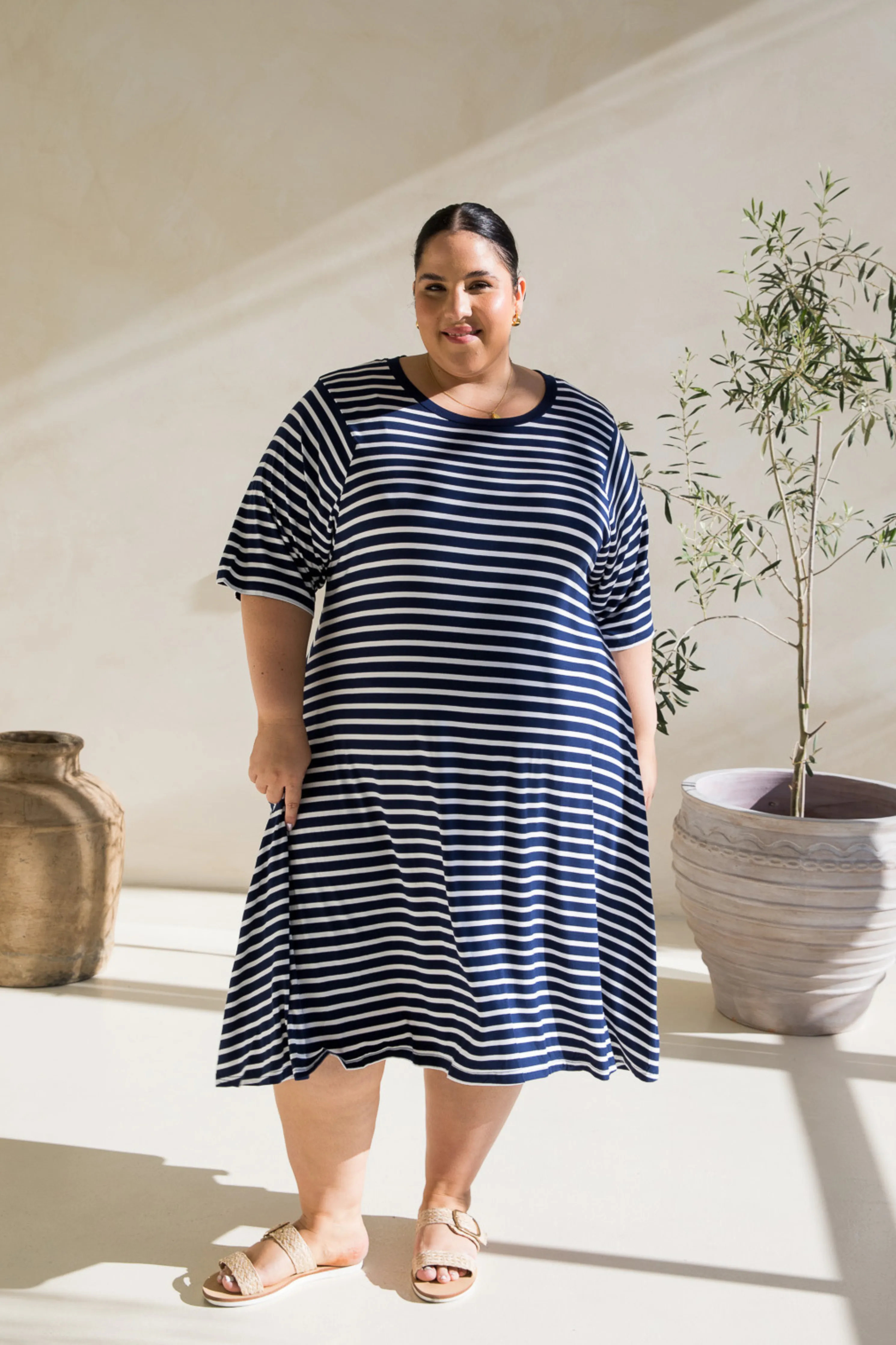 Kiana Dress in Navy/White Stripe