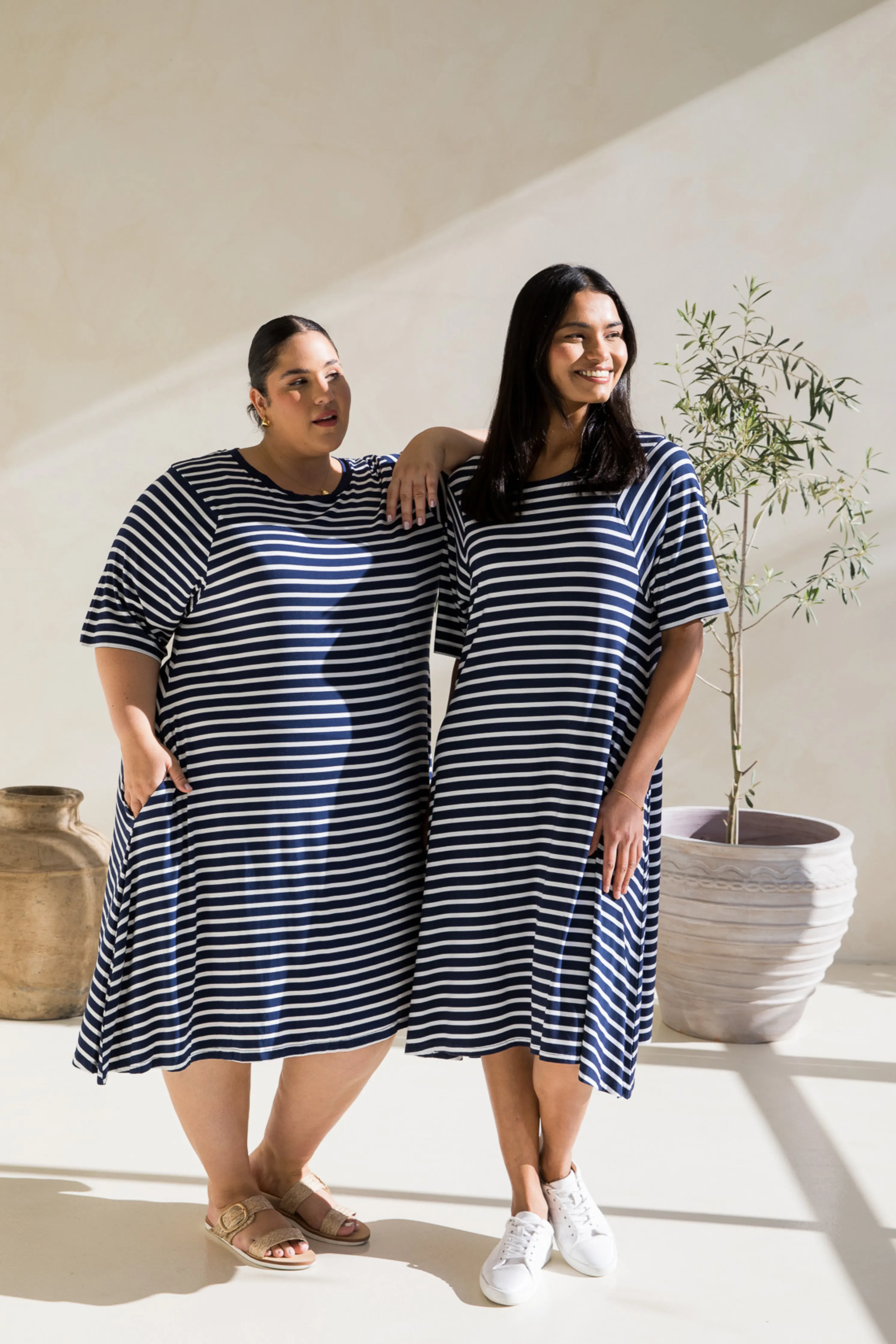 Kiana Dress in Navy/White Stripe