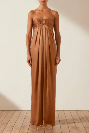 LA LUNE STRAPLESS KNOT MAXI DRESS - ALMOND