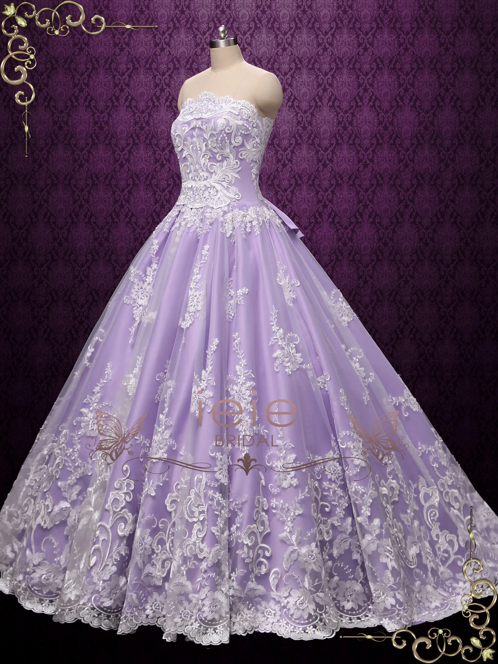 Lilac Strapless Princess Lace Ball Gown Wedding Dress AUGUST