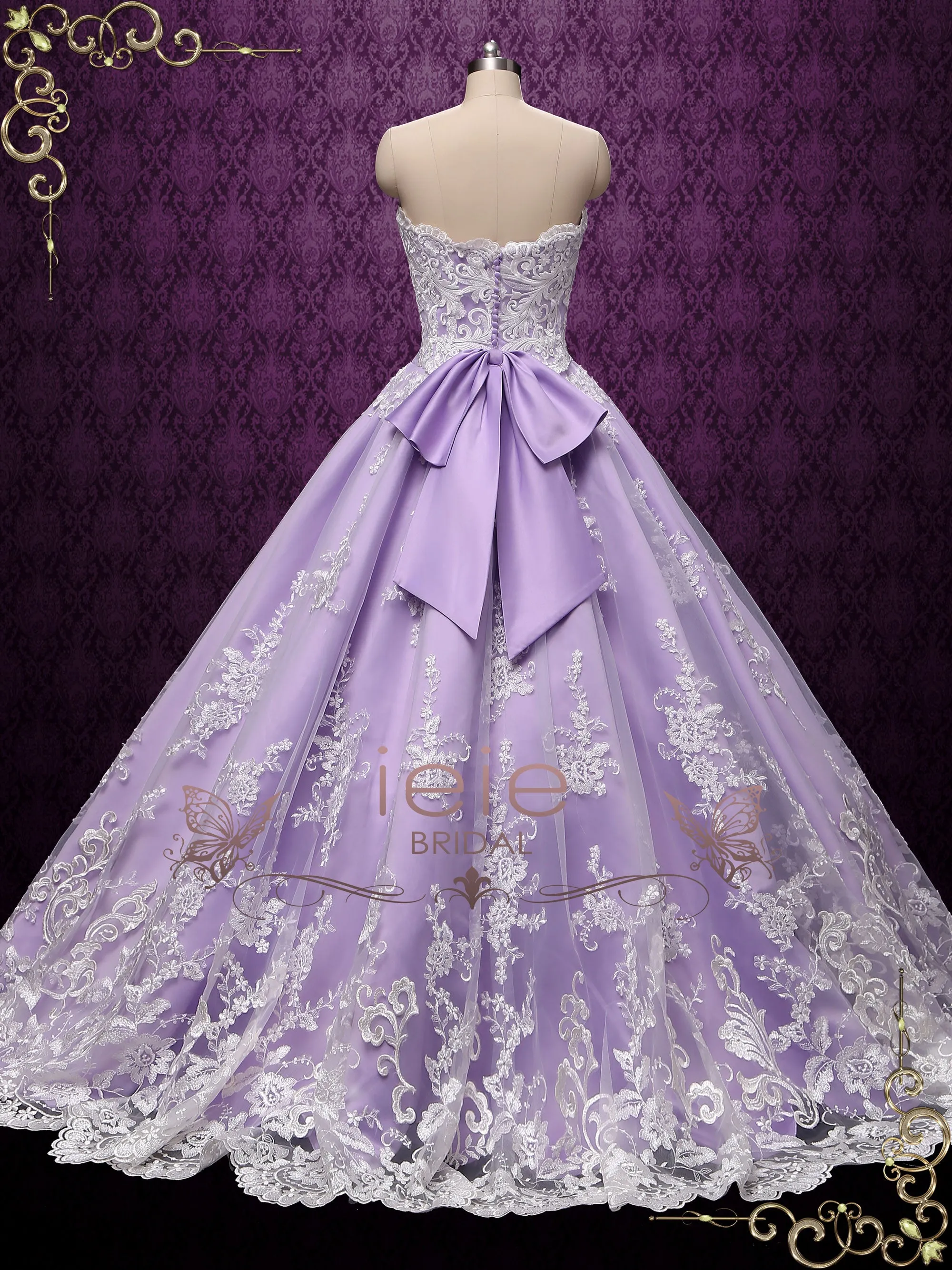 Lilac Strapless Princess Lace Ball Gown Wedding Dress AUGUST