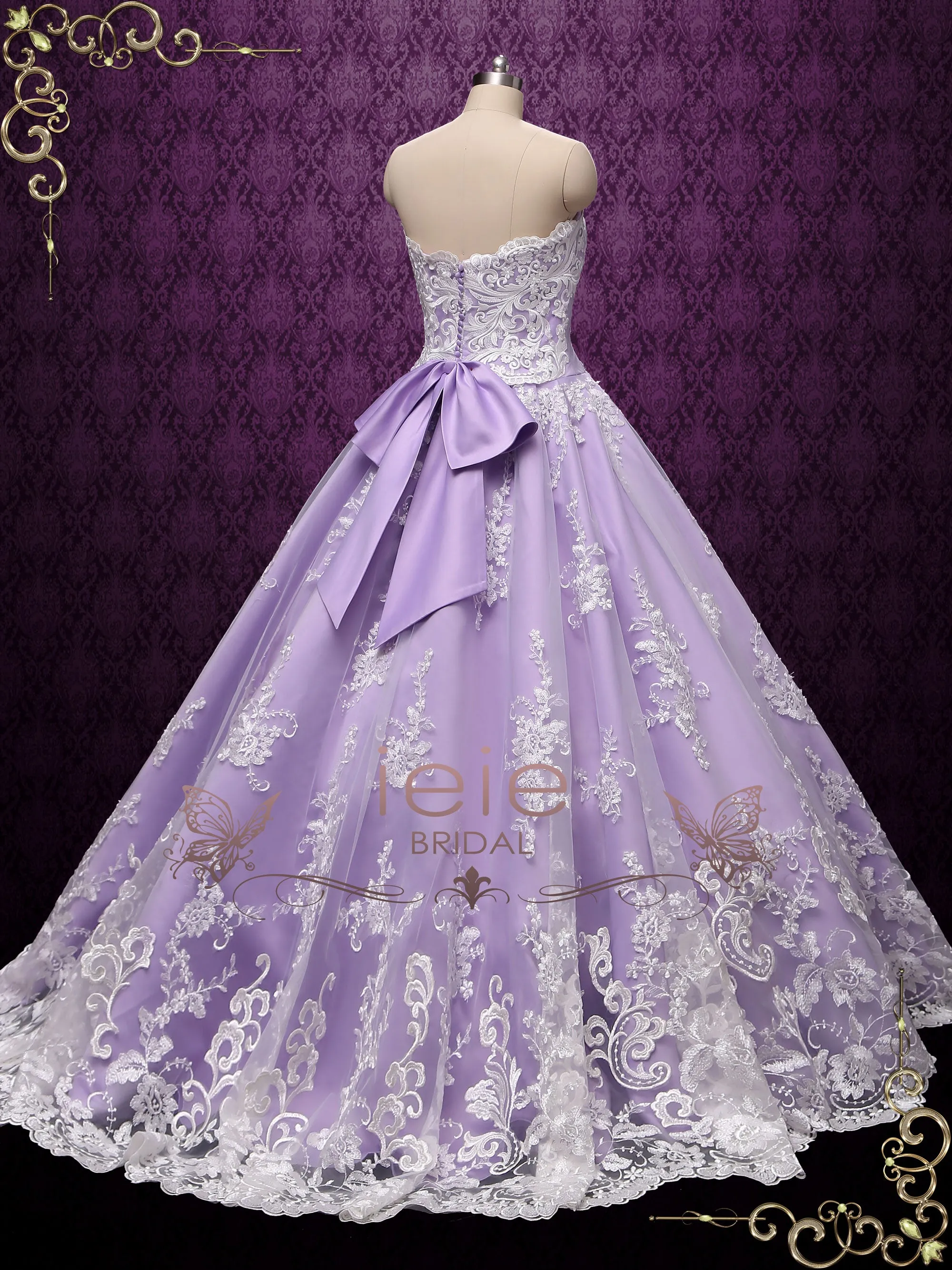 Lilac Strapless Princess Lace Ball Gown Wedding Dress AUGUST