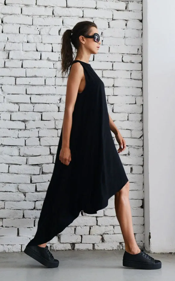 Long Asymmetric Black Dress