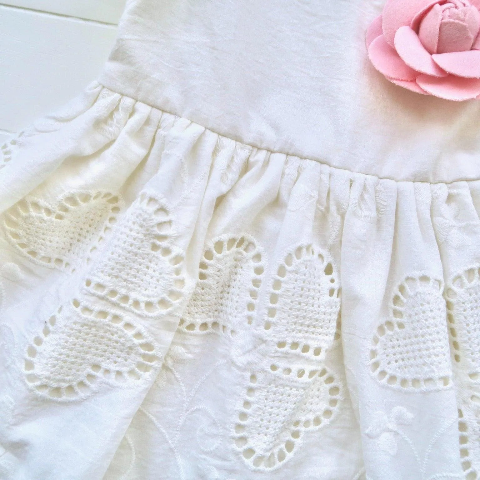 Lotus Dress in Hearts Eyelet White