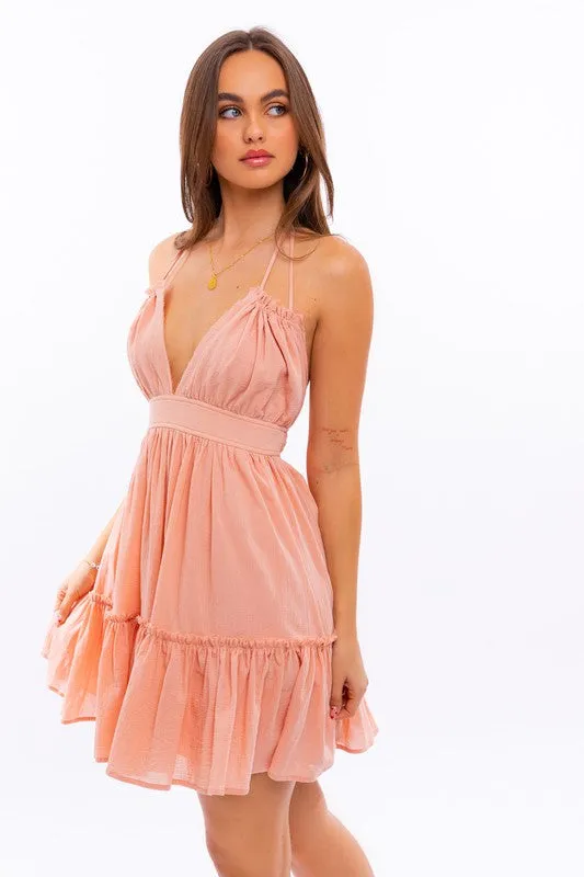 Lovers Night Halter Babydoll Tiered Dress