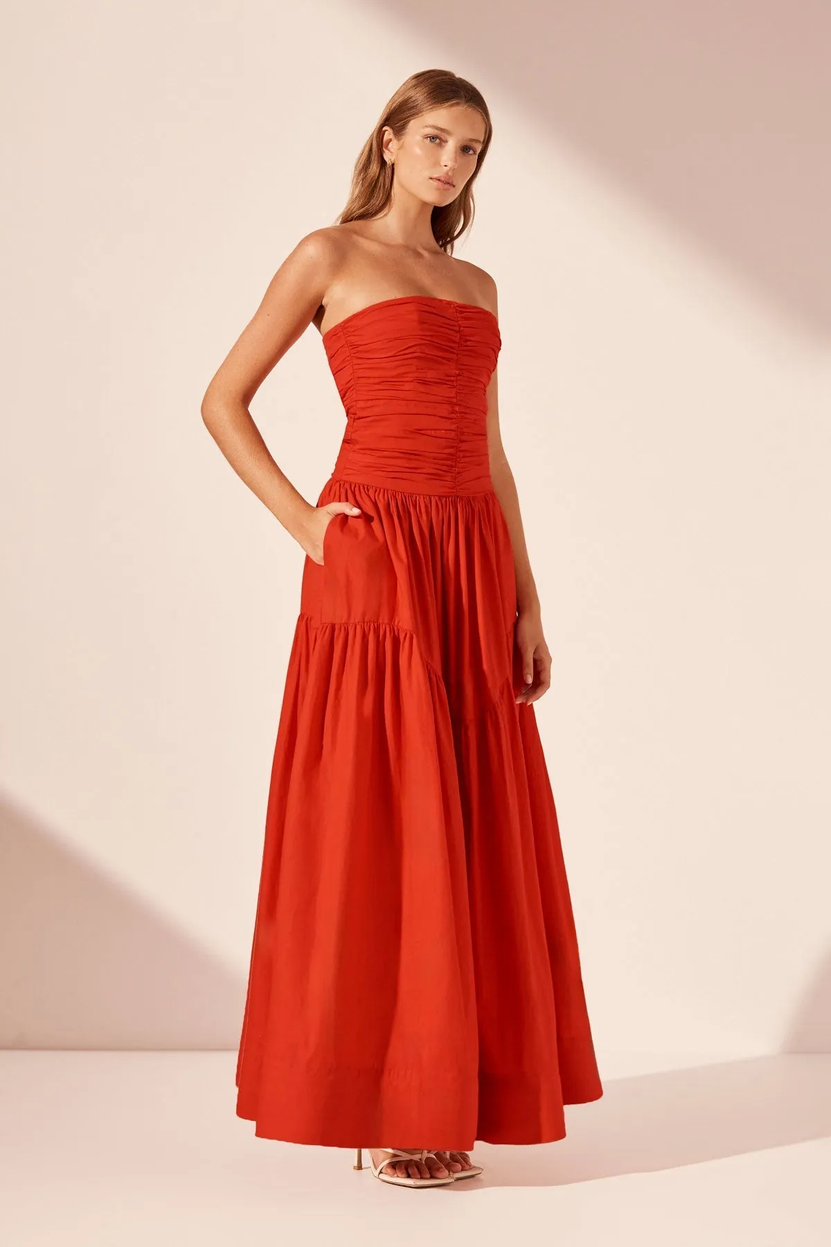 MAIORI CONTOUR RUCHED MAXI DRESS - SAILOR RED