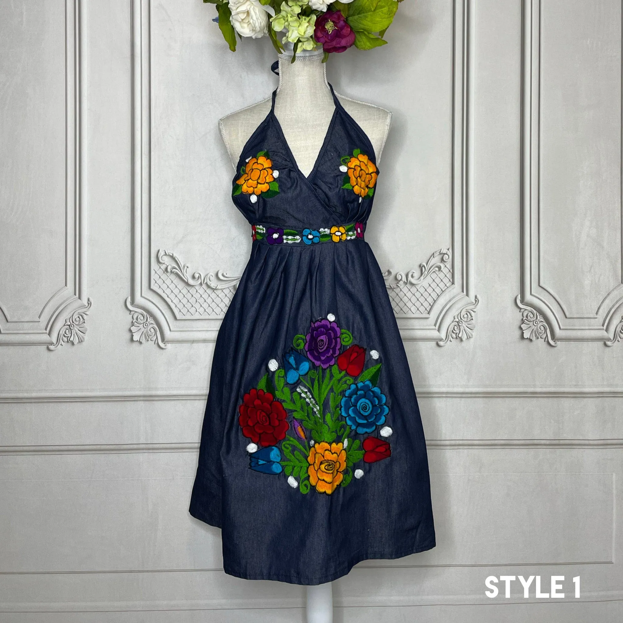 Mexican Denim Halter Dress - Zinnia