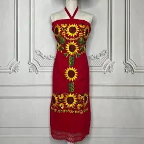 Mexican Halter Dress Sunflowers - Midi Lace