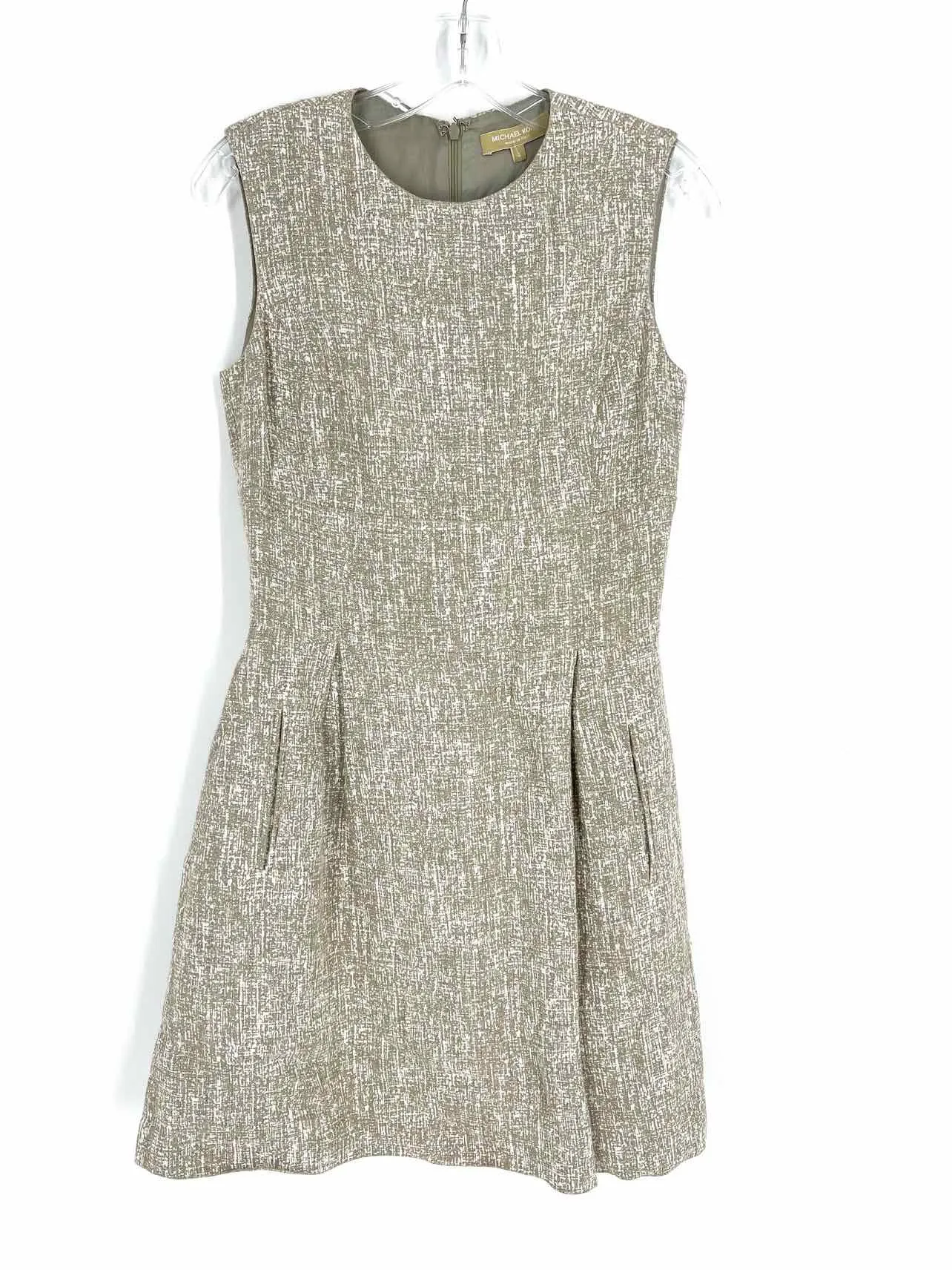 Michael Kors Size 4 Taupe/White Variegated Linen Designer Dress