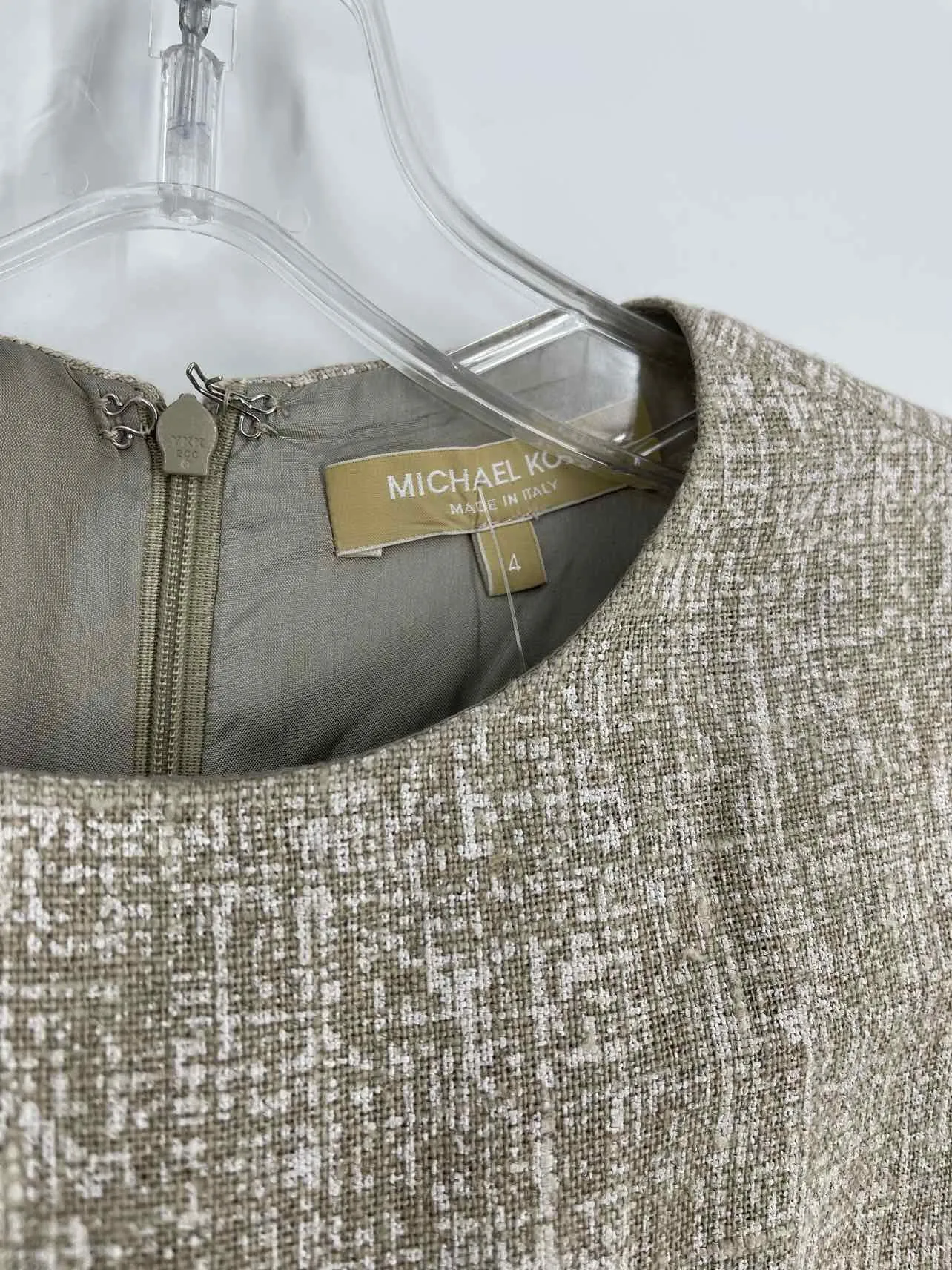 Michael Kors Size 4 Taupe/White Variegated Linen Designer Dress