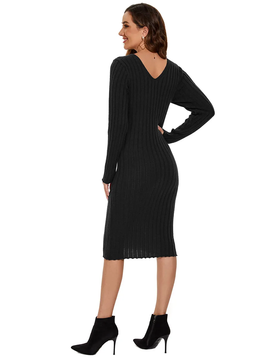 Midi Long Sleeve Bodycon Sweater Dress