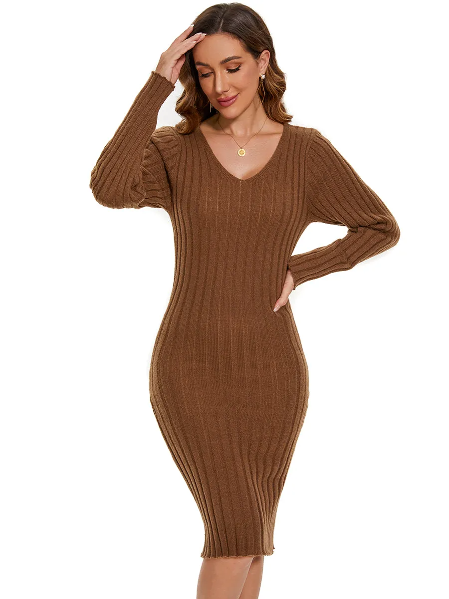 Midi Long Sleeve Bodycon Sweater Dress