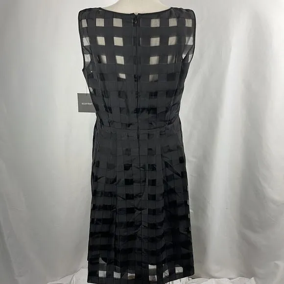 NEW Ellen Trace Black Sheer Plaid Dress with Slip