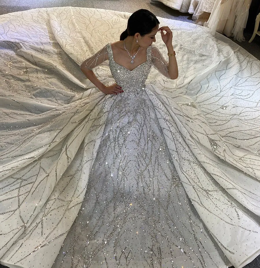 Off White Silver Beading Wedding Dress