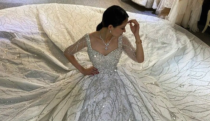 Off White Silver Beading Wedding Dress