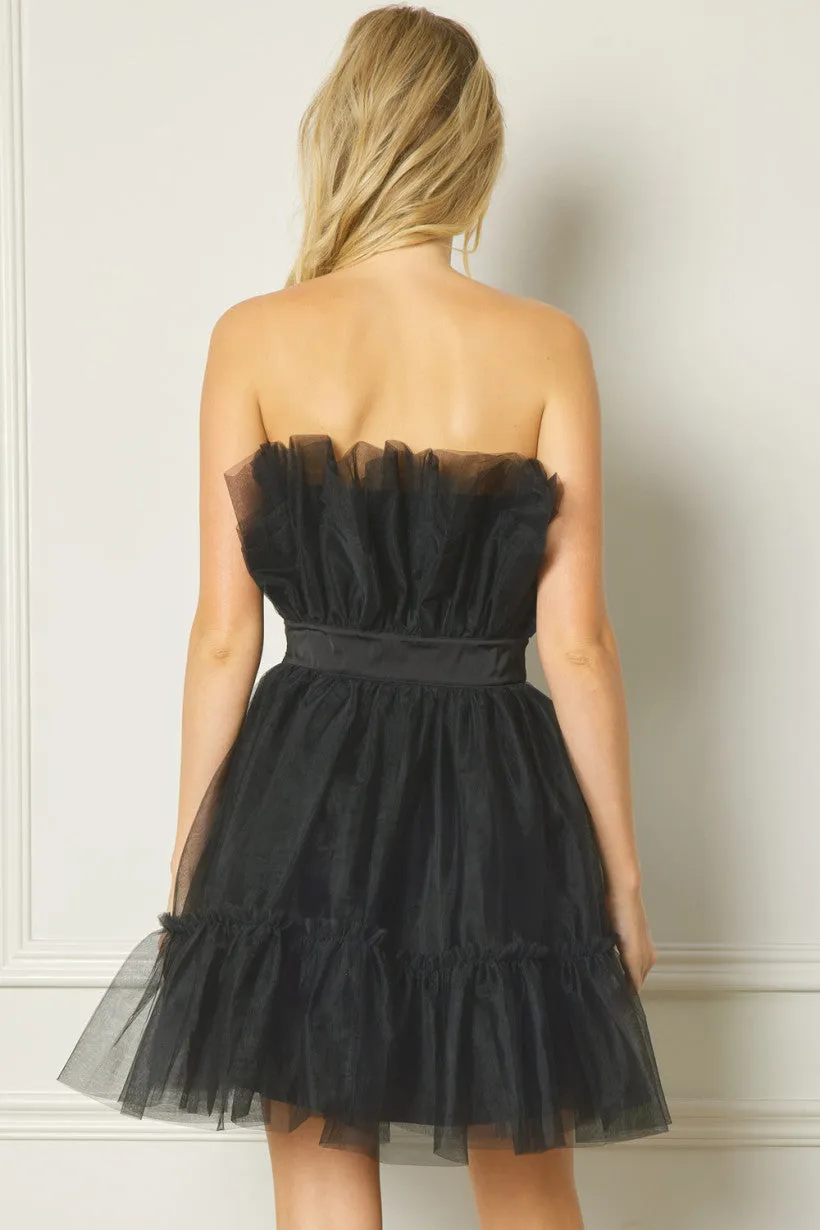 Party Started Black Tulle Strapless Dress