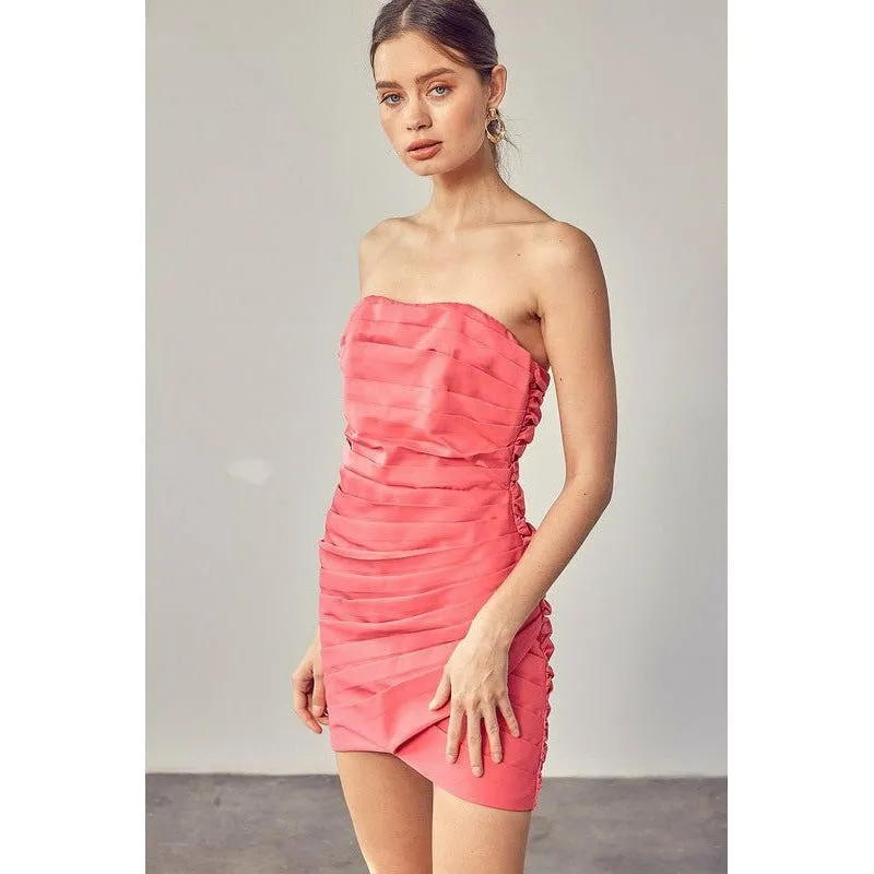 Pleated Wrap Tube Strapless Dress