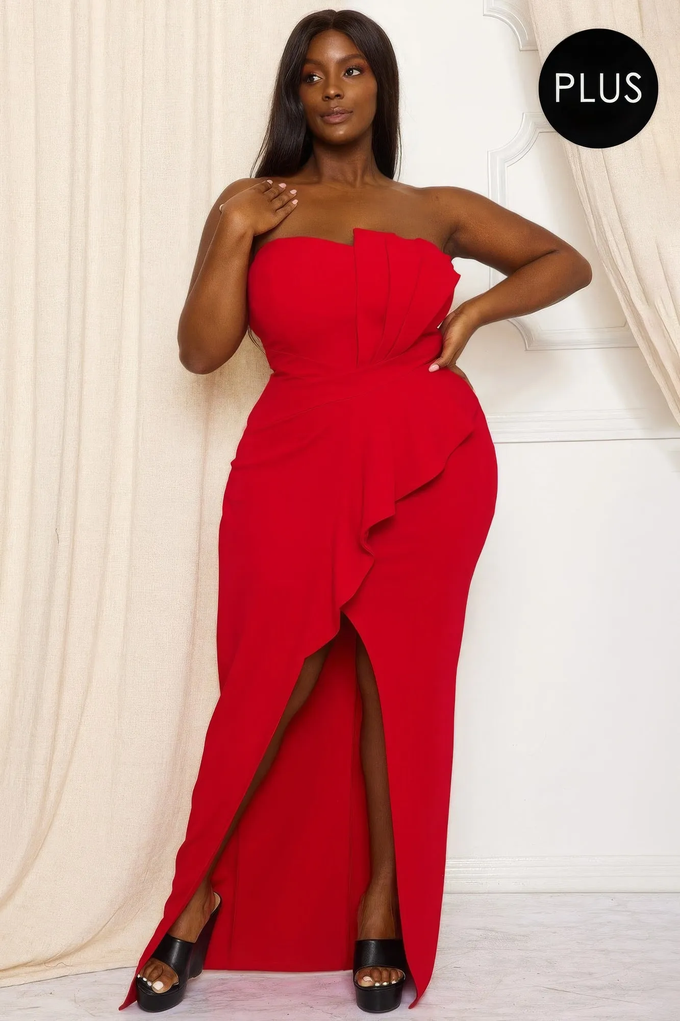 Plus Size Sleeveless Elegant Red Maxi Dress