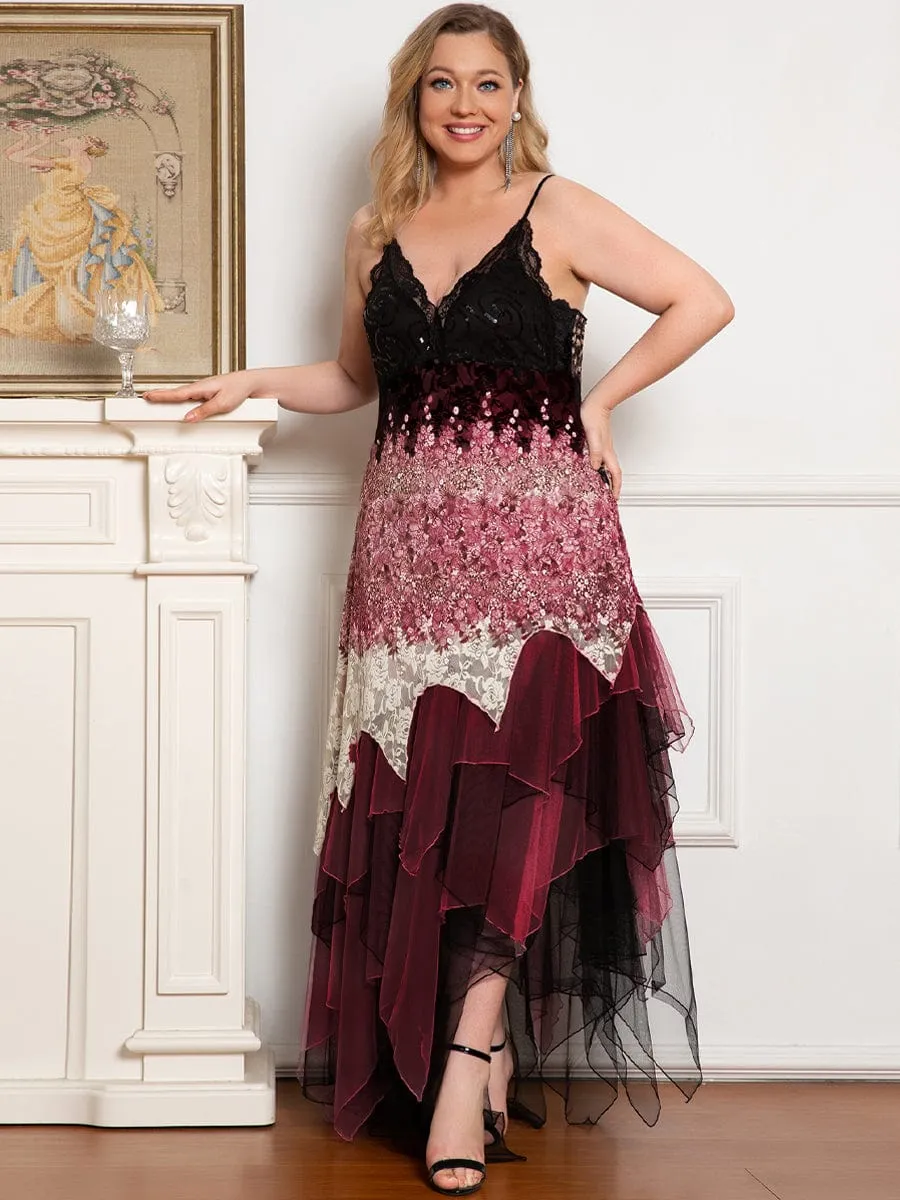 Plus Size V Neck Asymmetrical Hems Cocktail Dresses