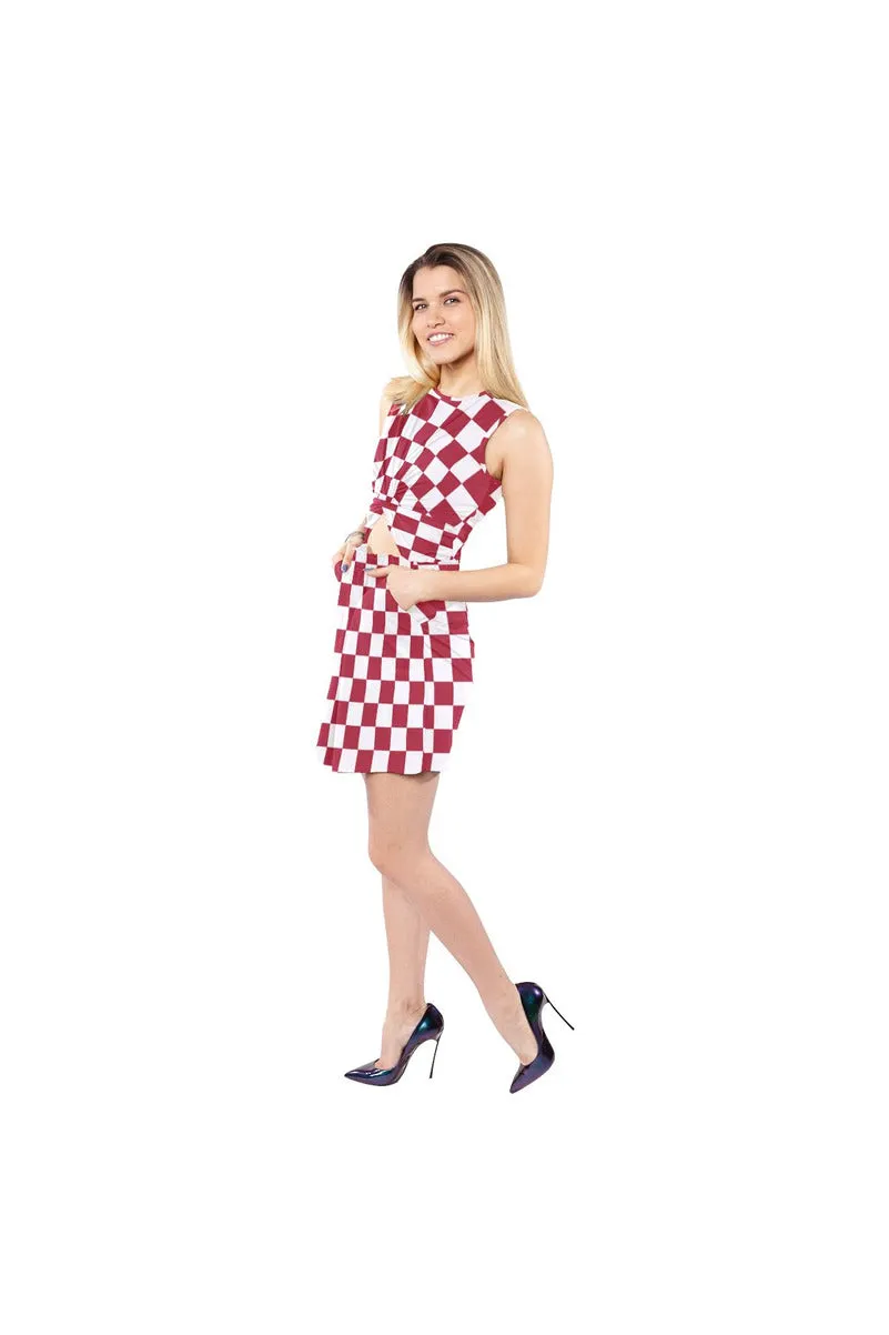 Red Checker Sleeveless Cutout Waist Knotted Dress