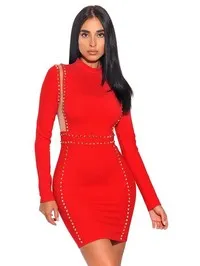 Red Gold Studded Mesh Dress