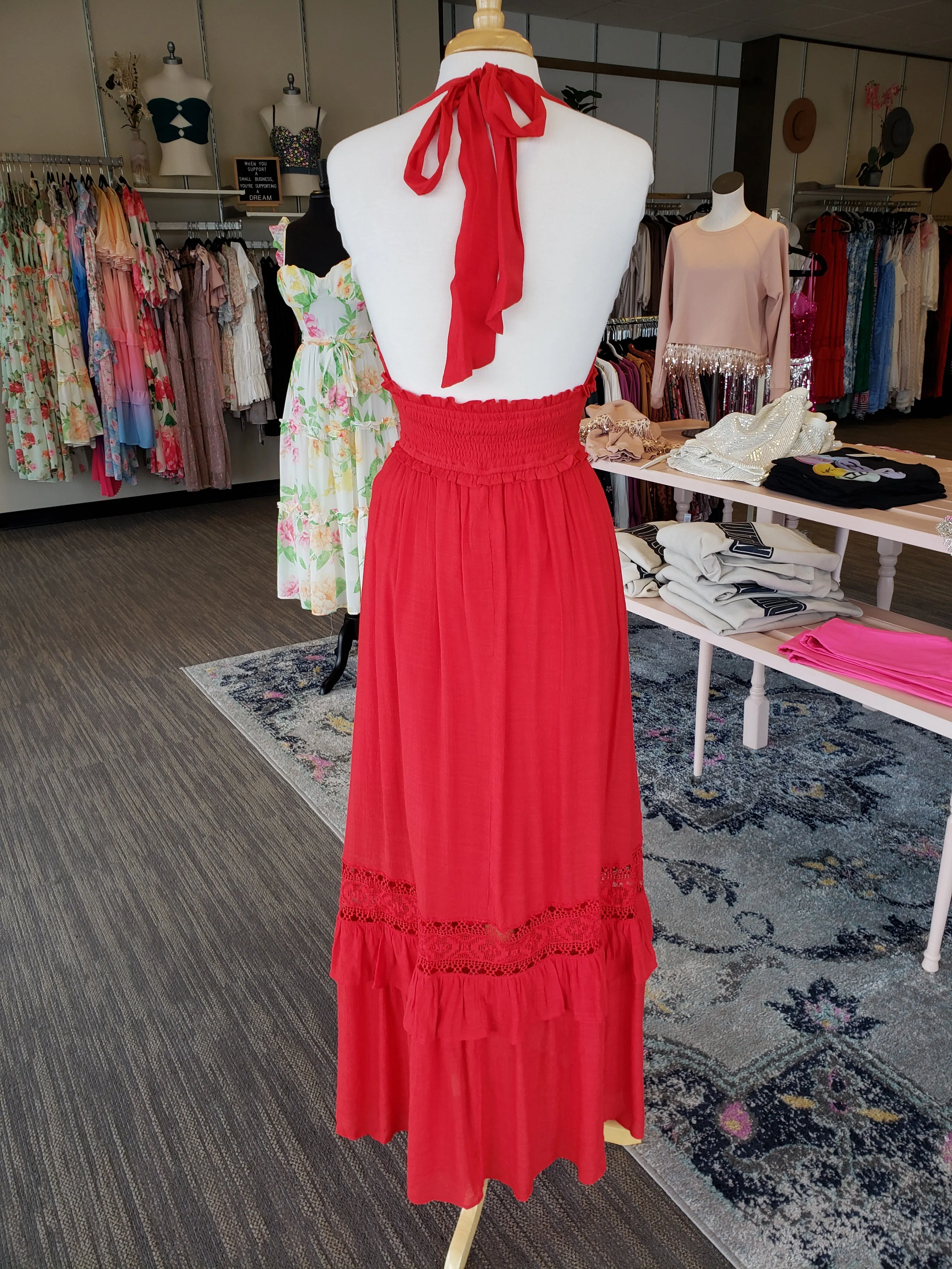 Red Halter Maxi Dress