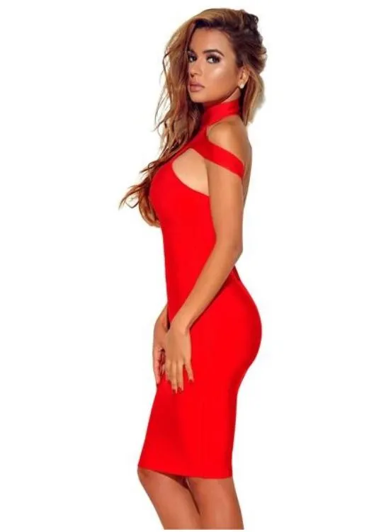 Red Hot Cutout Off The Shoulder Dress