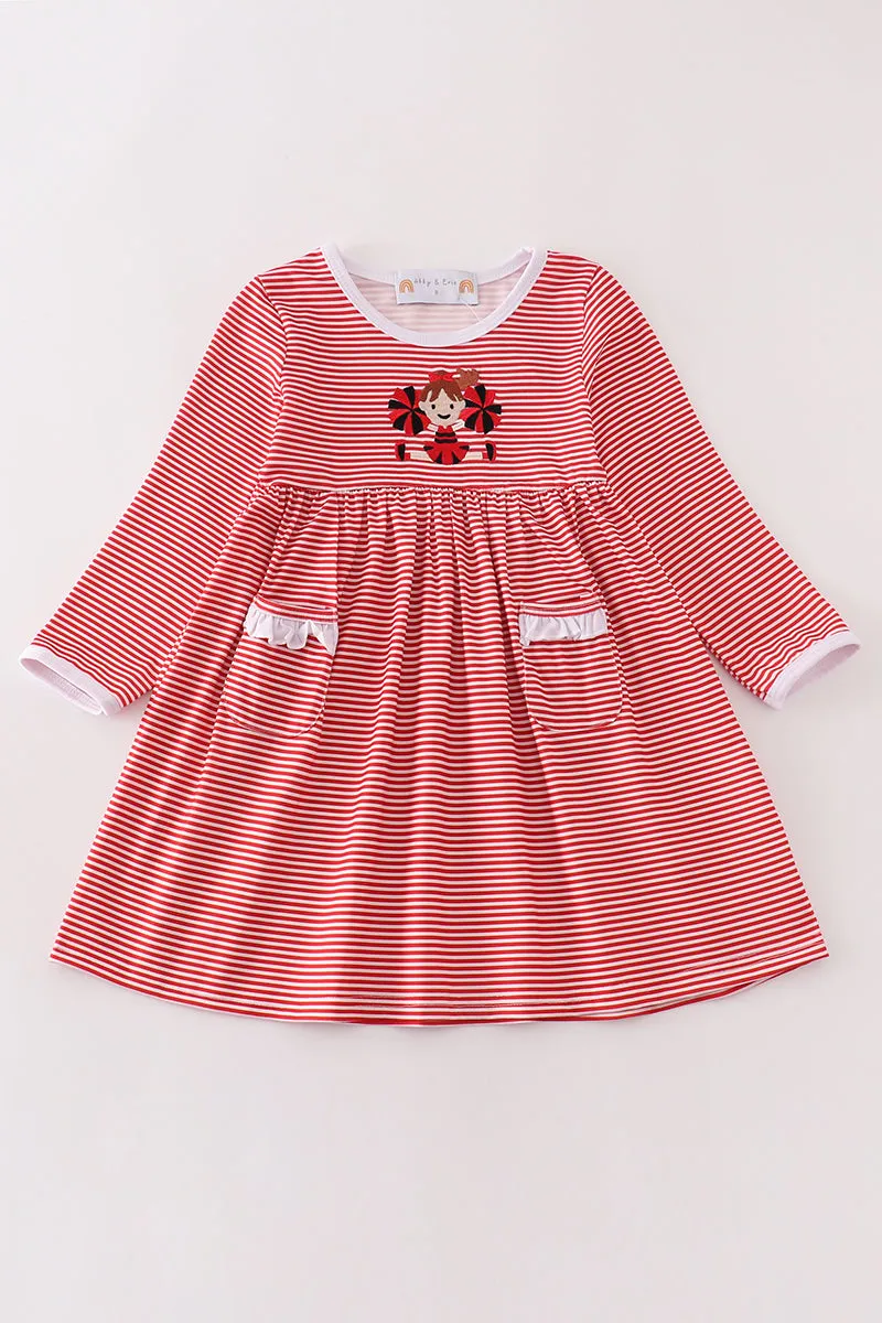 Red Stripe Cheer Team Embroidery Dress